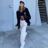 Lässiger Cargo-Jeans mit hoher Taille und weitem Bein - Weiß